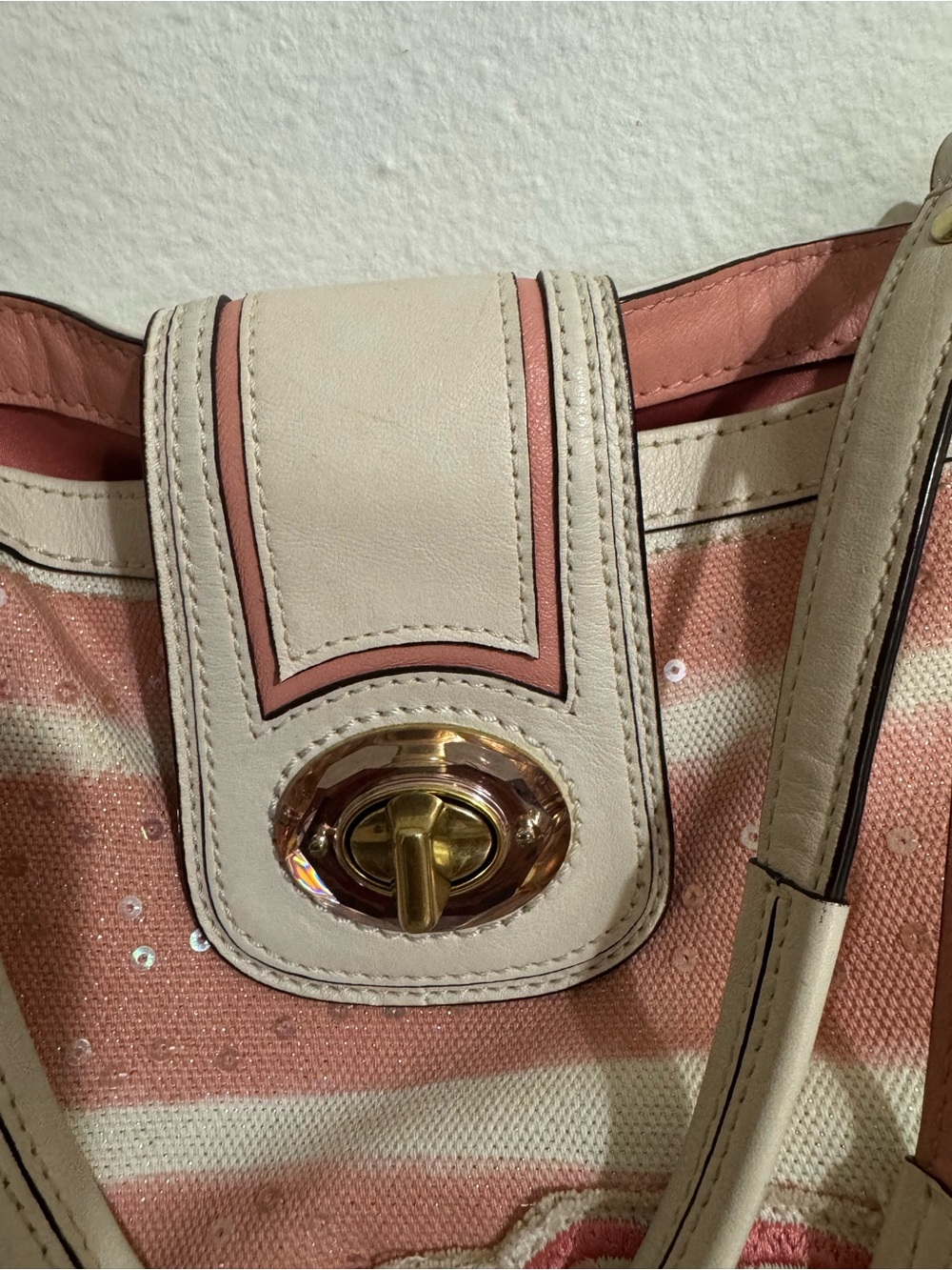 Coach RARE Y2K Audrey Motif Canvas Seashell Medium Cinched Tote - Picture 2 of 16